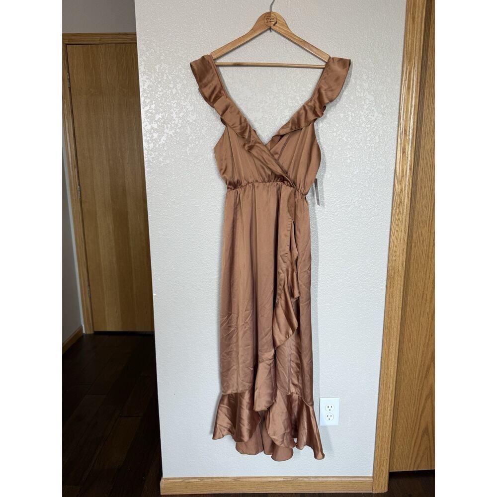 Show Me Your Mumu Samantha Ruffle Dress Large Copper Luxe Satin